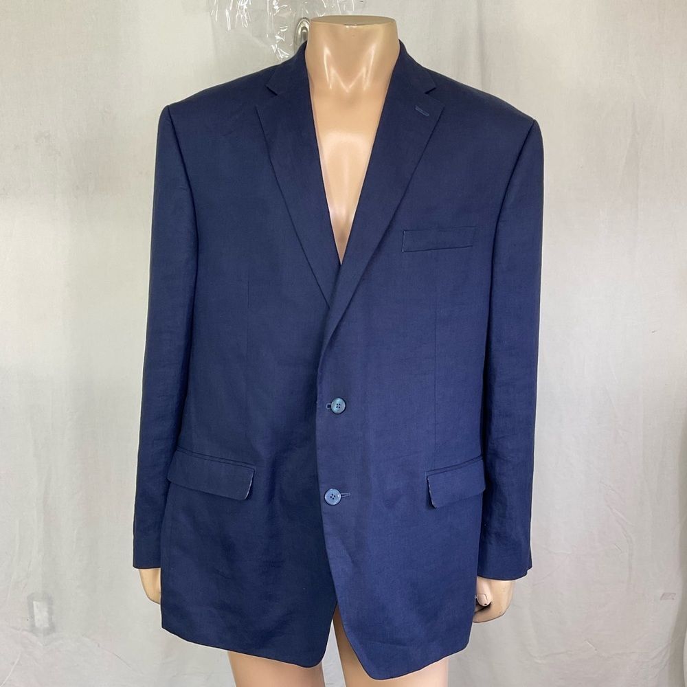 Lauren Ralph Lauren  Mens Store Blue Linen Suit Sport Coat Blazer Jacket 48L - Picture 3 of 16